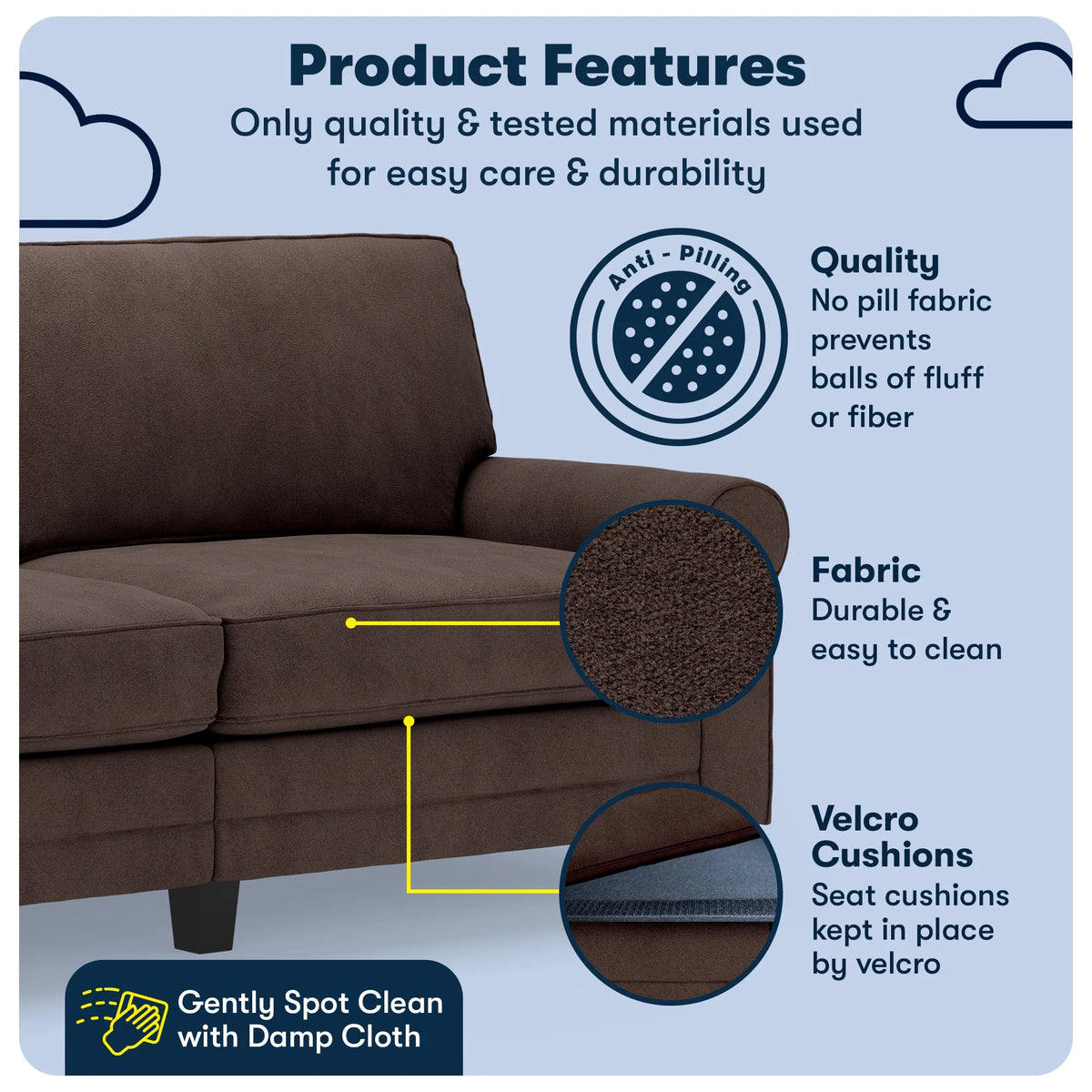 Serta Copenhagen 78" Rolled Arm Sofa with Removable Covers Dark Brown