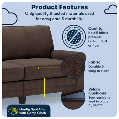 Serta Copenhagen 78" Rolled Arm Sofa with Removable Covers Dark Brown