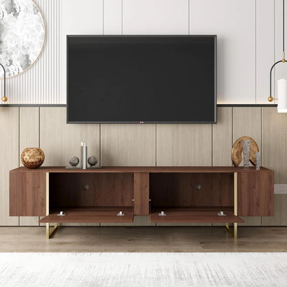Tv Stand 71�� with Gold Legs and Two Spacious Doors (Walnut)
