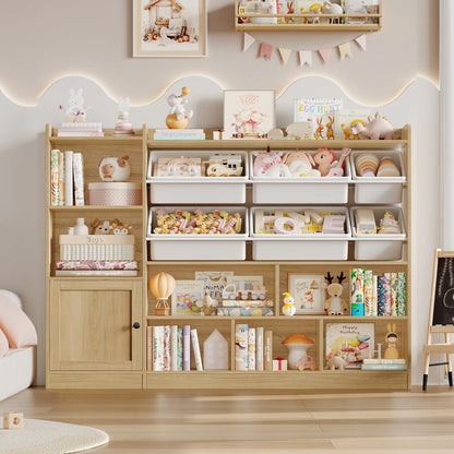 Hiphuta 55"In Kids Bookcase with Toy Storage Organizer, Wood Cube Bookcase Toy Chest of 8 Compartments & 6 Movable Bins, Bookshelf for Kids Bedroom, White