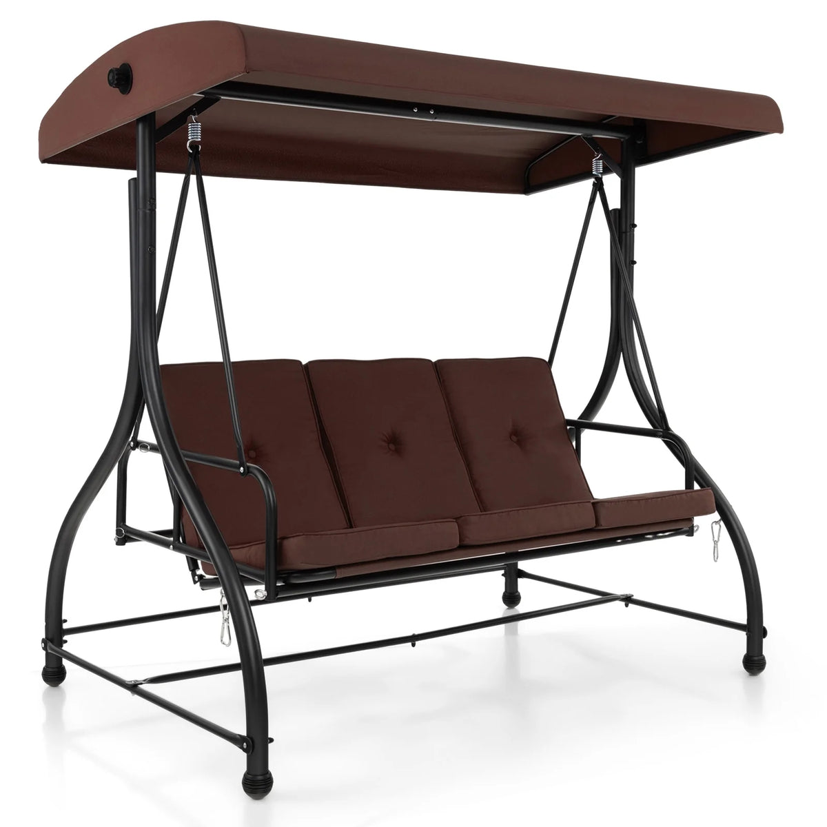 Costway 3-Seat Outdoor Converting Patio Swing Glider Adjustable Canopy Porch Swing Black