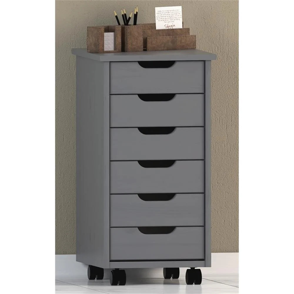 Riverbay Furniture Six Drawer Wood Rolling Storage Cart in Brown