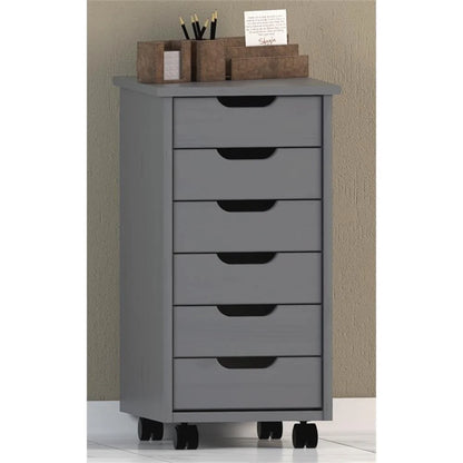 Riverbay Furniture Six Drawer Wood Rolling Storage Cart in Brown