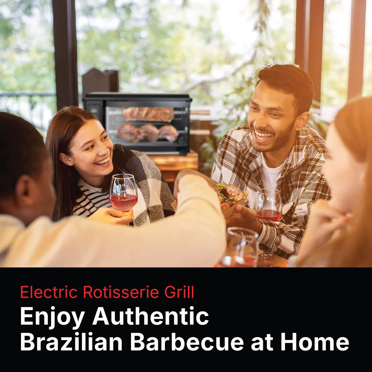 Brazilian Flame 2-Skewer Brazilian Rotisserie Electric Grill in Red