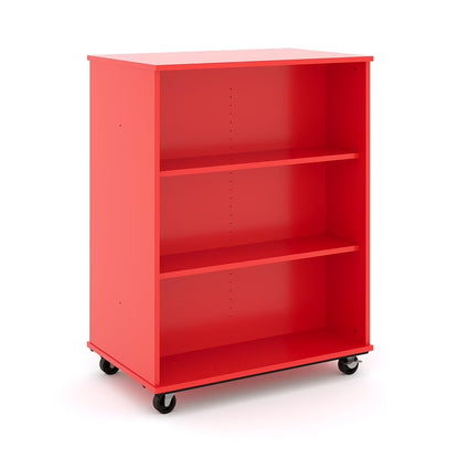 Tot Mate Open Double Sided 3 Tier Mobile Shelves Wooden Classroom Bookcase, Red, 36"W x 23"D x 48"H