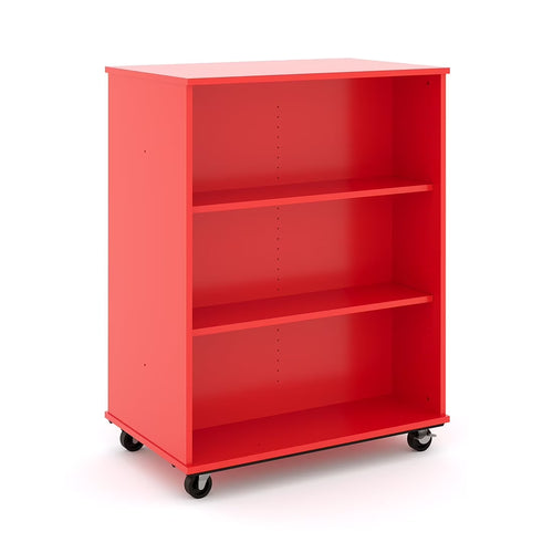 Tot Mate Open Double Sided 3 Tier Mobile Shelves Wooden Classroom Bookcase, Red, 36"W x 23"D x 48"H