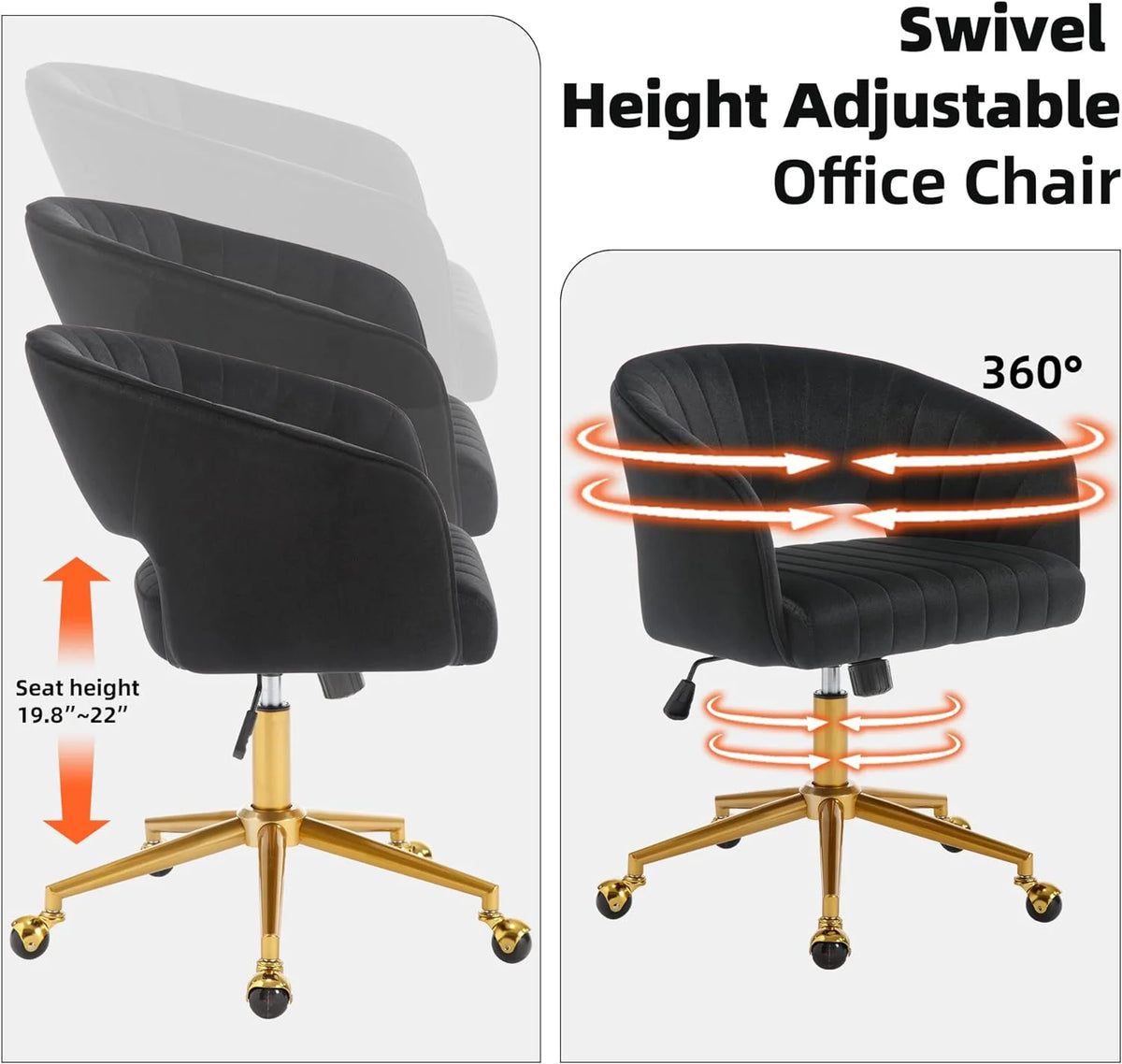 Westice Home Office Desk Chairs, Velvet Task Chair, Height Adjustable Swivel Vanity Chair with Golden Base for Vanity Study, Living Room Computer Room, Beige