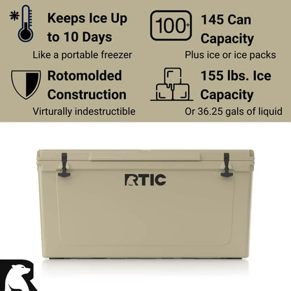RTIC 145 QT Ultra-Tough Rotomolded Hard-Sided Ice Chest Cooler, White, Fits 195 Cans