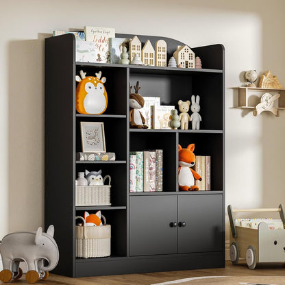 DIYART White Kids Bookshelf, Kids Bookcase with 7 Cubbies and 2 Cabinets, Freestanding Book Storage Shelves for Bedroom, Playroom, Hallway