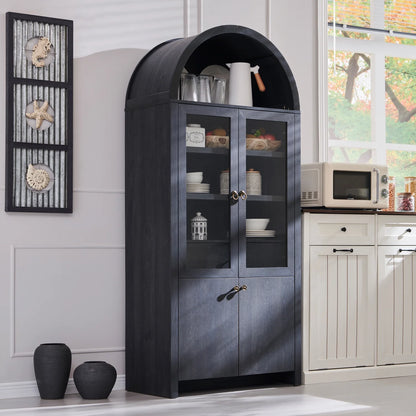 SinCiDo Arched Kitchen Pantry Storage Cabinet, 71-Inch Tall Wood Adjustable Shelves, 2 Doors, 2 Drawers