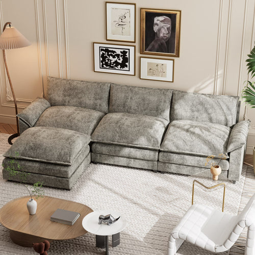 Homall Sectional Sofa 3-seat L-shaped Sofa with reversible toffee chair Movable Footrest Sofa,Gray