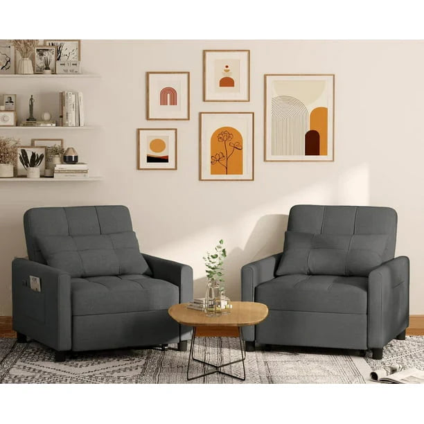 Lofka Chair Bed, Convertible Sofa Bed 3 in 1 Single Sleeper Bed for Bedroom & Living Room, Metal Frame, Dark Gray