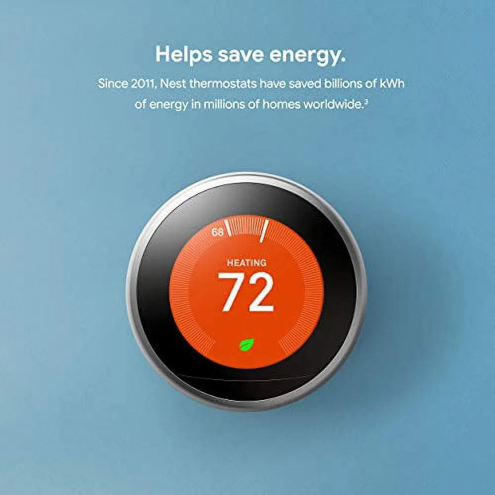 Google Nest Learning Thermostat - Programmable Smart Thermostat for Home - 3rd Generation Nest Thermostat - Works with Alexa - Polished Steel