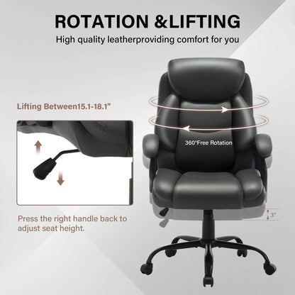 JONPONY Big and Tall Office Chair 500LBS Wide Seat Ergonomic Computer Desk Chair High Back Executive Leather Chair Adjustable Task Chair Lumbar Back Support 8 Hours Heavy Duty Design,Black