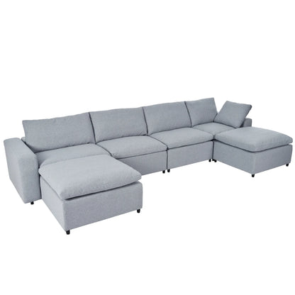 Harper & Bright Designs Convertible Modular Sectional Sofa with 2 Removable Ottomans & Pillows, Large U Shape Cloud Couch with Reversible Chaise for Living Room, Grey