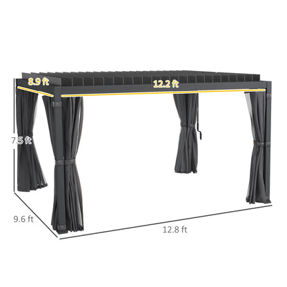 Outsunny 10'x13' Aluminum Pergola with Adjustable Louvered Roof, Gray