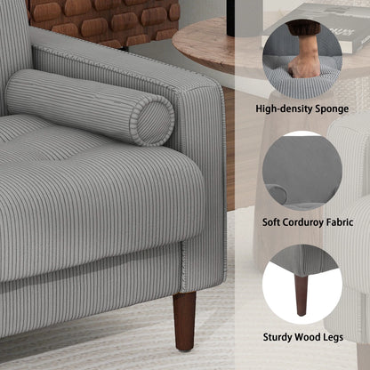 UIXE Corduroy Accent Chair Modern Upholstered Arm Chairs Comfy Reading Armchair with Pillow Armrest Tufted Living Room Single Sofa Lounge Seat, Yellow