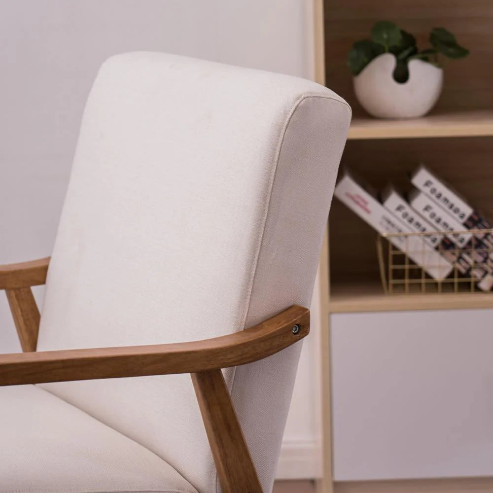 Ktaxon Mid-century Modern Arm Chair with Solid Wood Frame,Lounge Chair Club Chair,Beige