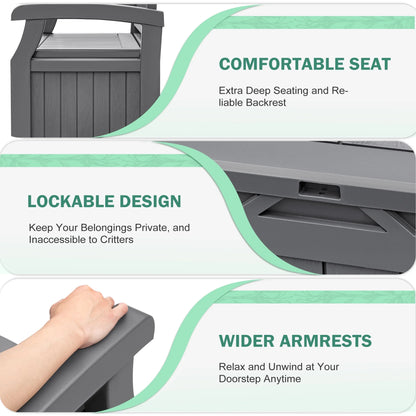 Homall 80 Gallon Plastic Storage Bench Made Of Durable Weatherproof Resin And Deck-Box Organized Storage Compartment For Outdoor Patios And Lawns,Black