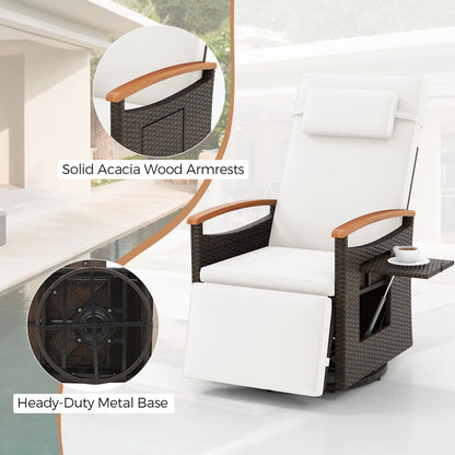 Costway Outdoor 360�� Swivel Rattan Recliner Chair Patio Wicker Chaise Lounge Chair Beige