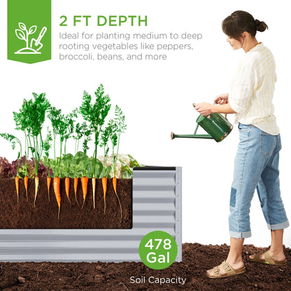 Best Choice Products 8x4x2ft Outdoor Metal Raised Garden Bed, Planter Box for Vegetables, Flowers, Herbs - Gray