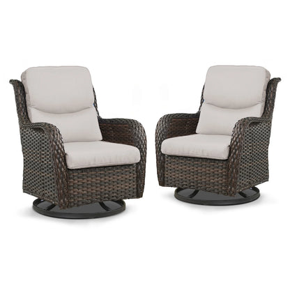 POCASSY Patio Swivel Chairs, Outdoor Wicker Swivel Glider Rocking Chairs with High Back and Thick Cushions for Porch Deck - Set of 2, Beige