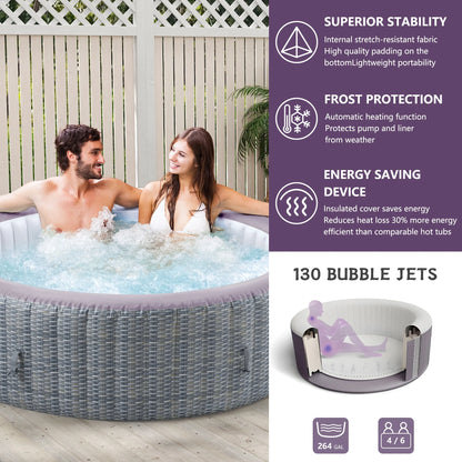 Portable Inflatable Hot Tub with Built-in Heating System - 264 Gallon Capacity, Massage Jet Home Hot Tub with Dust Cover for Teens and Adults, Wood Grain