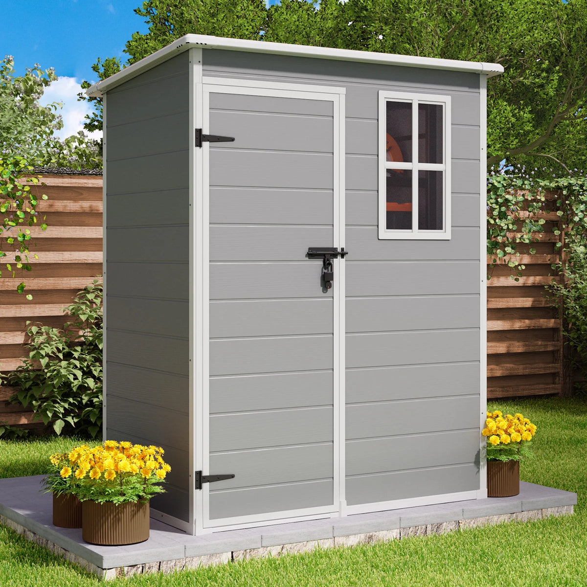Lofka 6 x 4 FT Galvanized  Metal Outdoor Storage Shed with Double Lockable Doors and Air Vents for Patio, Garden, Backyard, Lawn, Dark Gray
