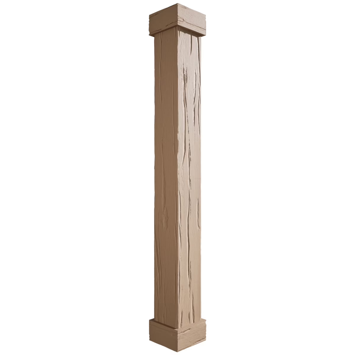 Ekena Millwork 18"W x 5'H Hand Hewn Endurathane Faux Wood Non-Tapered Square Column Wrap with Standard Capital & Base