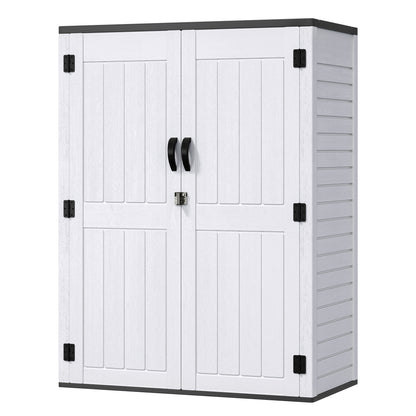 Uforic Outdoor Storage Shed, Vertical Lockable Tool Storage Resin Shed for Garden, Garage, Patio, No Shelves Included, Brown