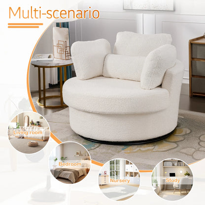 Dinosisco Oversized Swivel Barrel Accent Chair, Teddy Adult Comfy Reading Armchair, Ivory