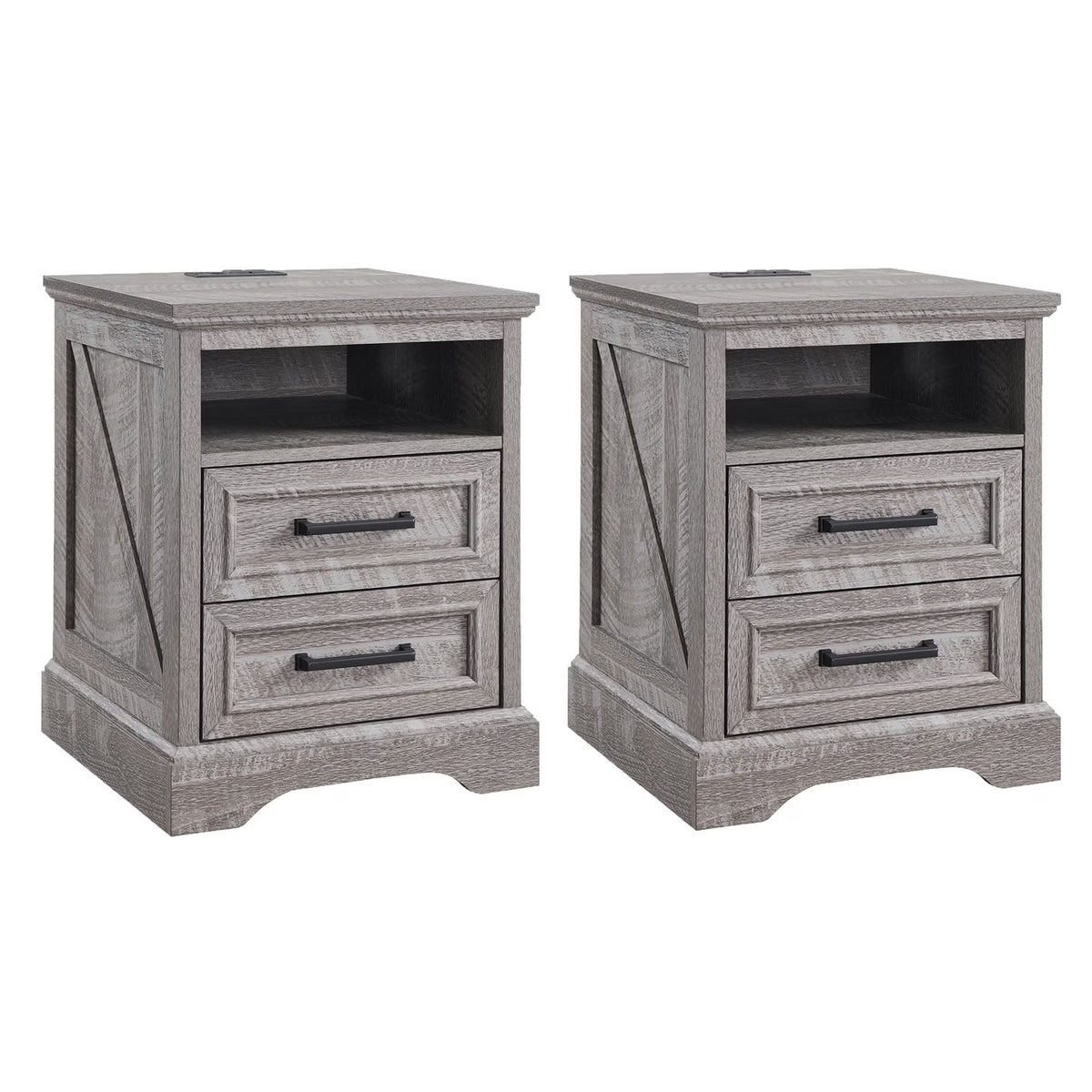 ACCOHOHO Nightstands Set of 2 with Charging Station, Rustic End Table with 2 Drawers Farmhouse Side Table with 3-tier Storage for Bedroom Living Room, White