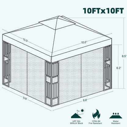 SIMENMAX 10x13 Ft Patio Gazebo,Outdoor Gazebo Canopy with Mosquito Netting and Curtains,Sturdy Soft Top Gazebo