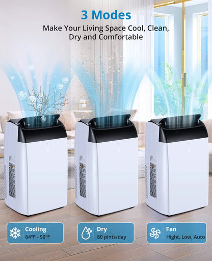EastVita 10000 BTU Air Conditioner Portable for Room, 3-in-1 AC Unit, Dehumidifier and Fan, Air Conditioners with Remote Control & Window Kit, Sleep Mode, LED Display, Cooling Room up to 450 Sq.ft
