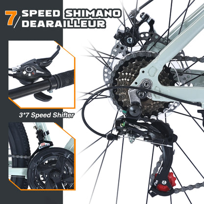 27.5" MTB Mountain Bike for Men - 21-Speed Aluminum Alloy Frame, Front Suspension, Double Disc Brakes | Adult All-Terrain Bicycle