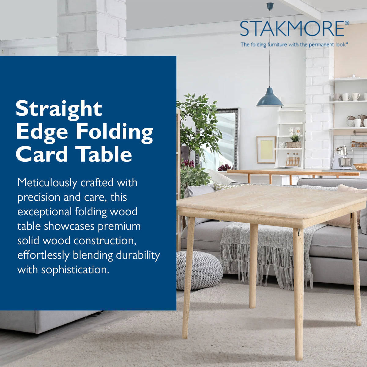 Stakmore Classic Straight Edge Solid Wood Folding Card Table, Unfinished