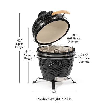 Ash & Ember 18" Kamado Grill Kit, 265 Sq In Cooking Space