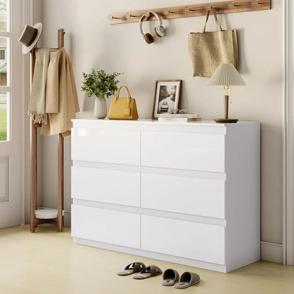 Selooye White Wood Dresser, 6 Drawer Dresser for Clothes Storage,Bedroom, Modern White Dresser with Wide Drawers, Wide Wooden Chest Drawers for Living Room, Entryway, TV Stand