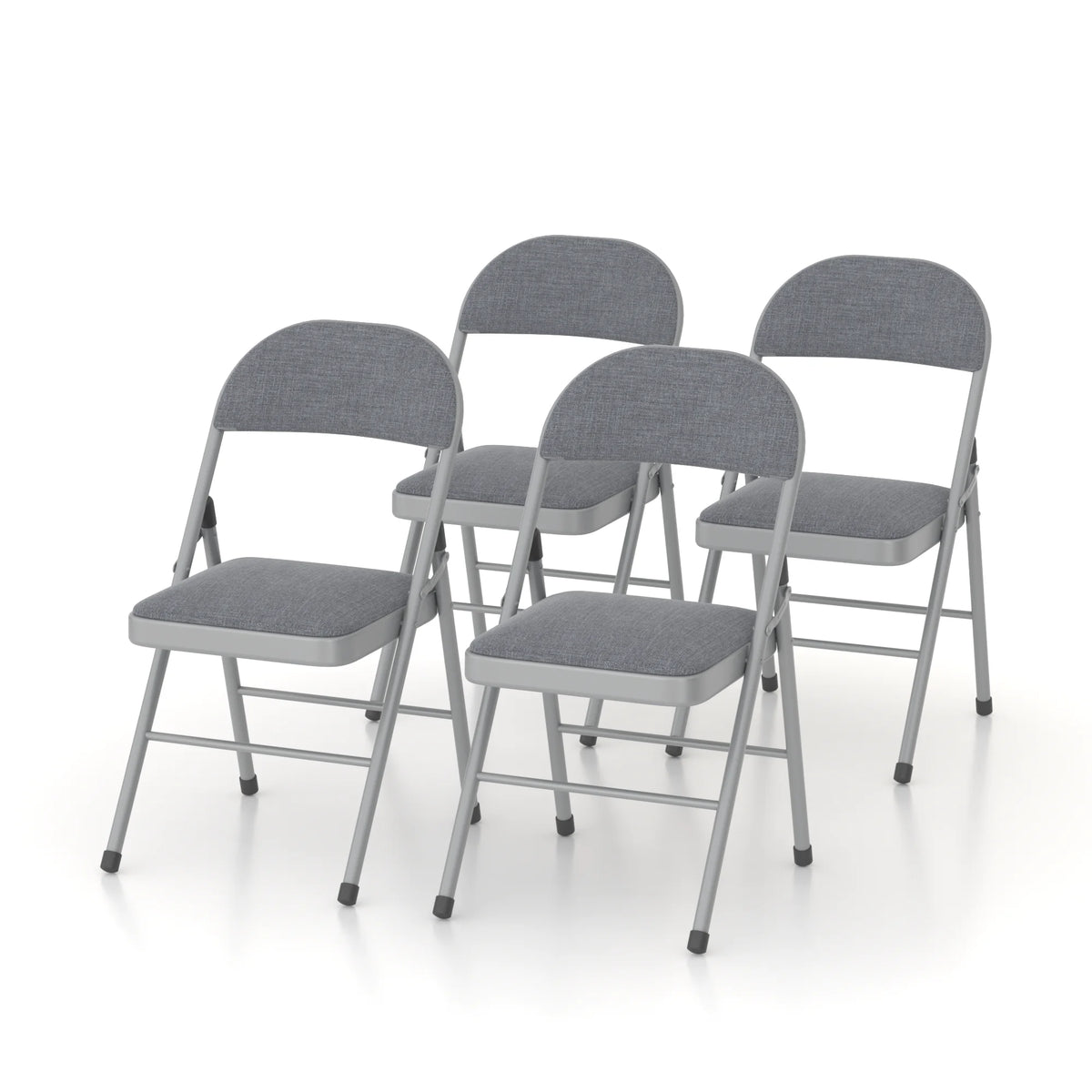 VECELO Set of 4 Folding Chairs, Fabric Dining Chair Set with Padded Cushion and Back, Indoor Outdoor Upholstered Seat with Metal Frame for Home Office Events Wedding Party, Orange