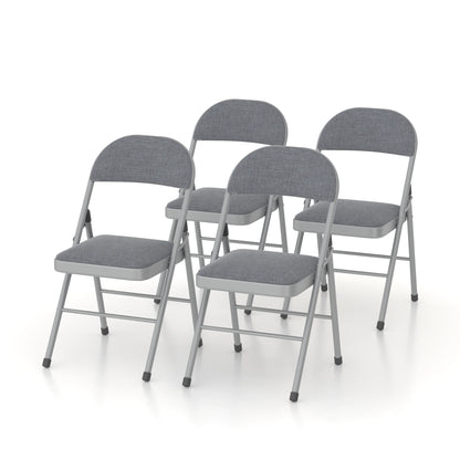 VECELO Set of 4 Folding Chairs, Fabric Dining Chair Set with Padded Cushion and Back, Indoor Outdoor Upholstered Seat with Metal Frame for Home Office Events Wedding Party, Orange