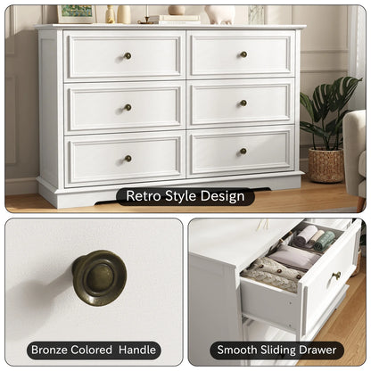 IDEALSOUL Black Dresser,6 Drawer Dresser for bedroom,Retro Wood Storage Cabinet for Living Room