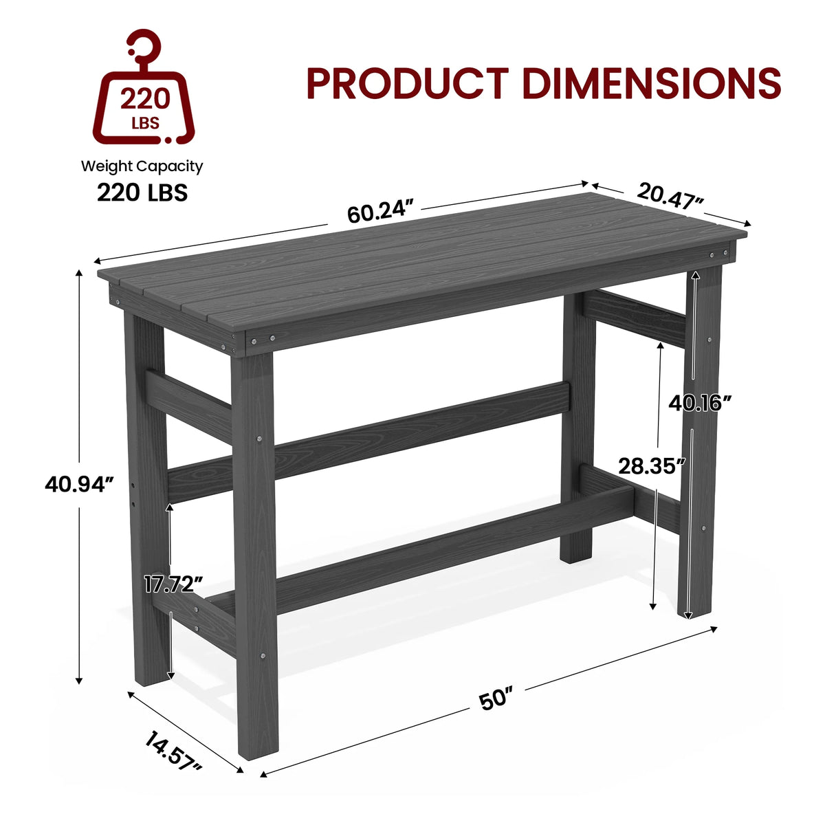 SERWALL 41" Outdoor Bar Table, HDPE All Weather Adirondack Outdoor Bar Height Table, Navy