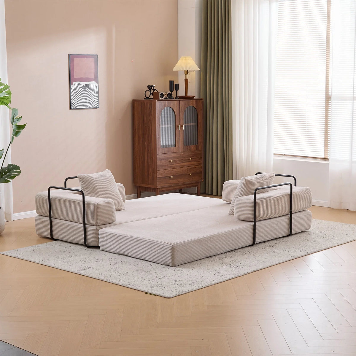 Taicans ?Convertible Floor Sofa Bed - 3 Seats Foldable Corduroy Futon Couch w/Pillow Support,Space-Saving Guest Bed for Living Room,Dorm,No Assembly Compressible Foam Mattress (Gray,76.7Inch L)