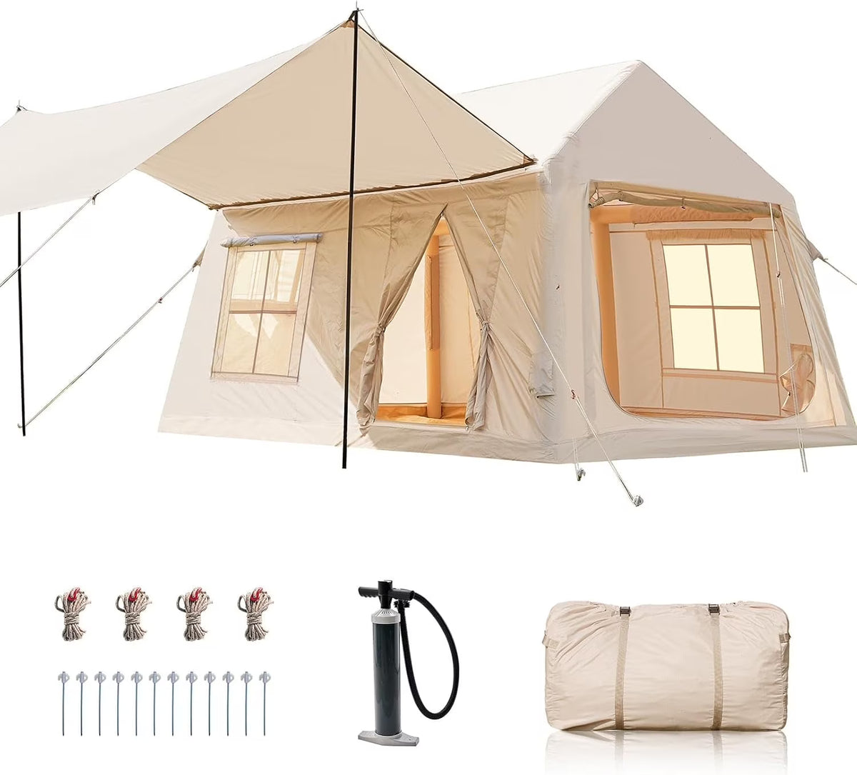 NAIZEA Inflatable Tents for Camping, Blow Up Tent with Hand Pump, Easy Setup Inflatable Hot Tent with Stove Jack, Waterproof Oxford Air Glamping Tents for Camping Adult 4-6 Person