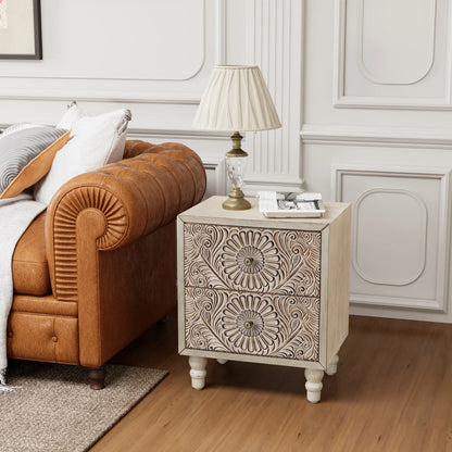 FOROUTIA Wooden Nightstand with 2 Drawers,Vintage MDF Bedside Tables with Storage