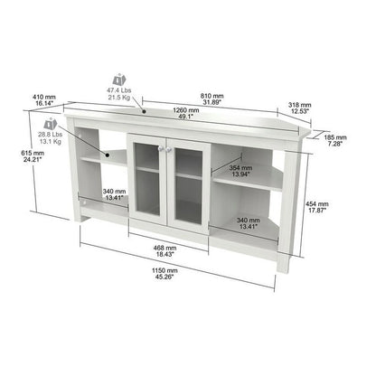 Inval Corner Laminate 60�� TV Stand with Glass Doors, White