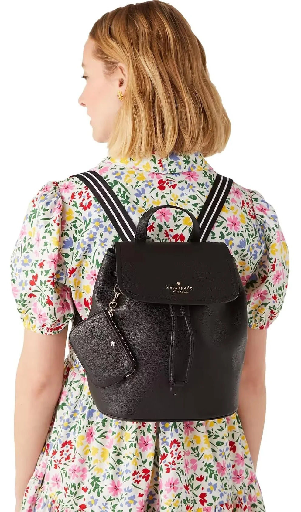 Kate Spade New York Women's Rosie Pebbled Leather Medium Flap Backpack, Black