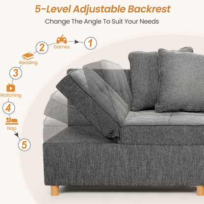 SEJOV 4-in-1 Convertible Sleeper Chair Bed, Linen Sofa Bed for Small Space, Futon Sofa with 2 Throw Pillows for Living Room, Single Recliner with 5 Adjustable Backrest for Bedroom Apartment, Brown