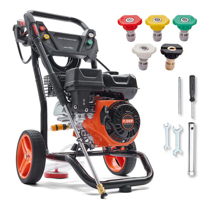 KFFKFF 3600 PSI 2.6 GPM Gas Pressure Washer w/26 ft High Pressure Hose 5 Nozzles Gas Powered Washer