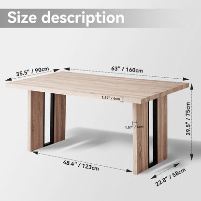 5pcs Rectangle Dining Table Chairs Set for 4, 63" Farmhouse Wood Kitchen Table with 4 Upholstered Mid Century Modern Boucle Chairs for Dinner, Living Dining Room, Apartment, Beige